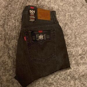 LEVIS 501 Black faded Vintage Look Button fly Destroyed Raw Hem High Rise